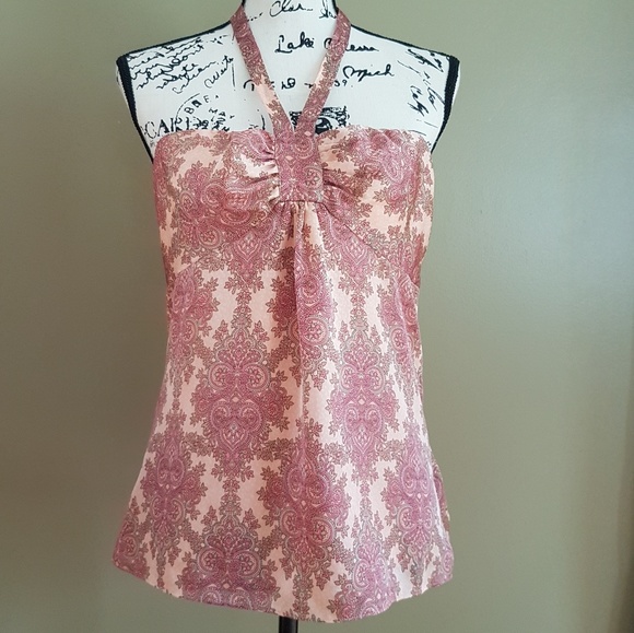LOFT Tops - Ann Taylor Pink Paisley Open Shoulders Top size 8